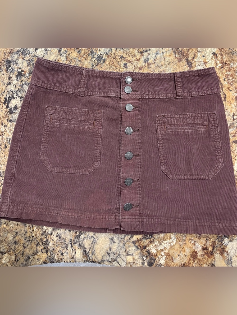 Women’s Button-Front Corduroy Mini Skirt in Brown 28
